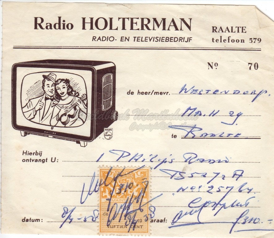 1958 Westendorp faktuur televisie