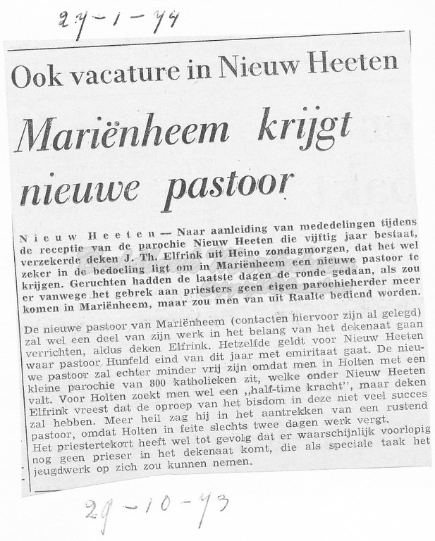 1974 Pastoor Bottenberg nieuwe pastoor