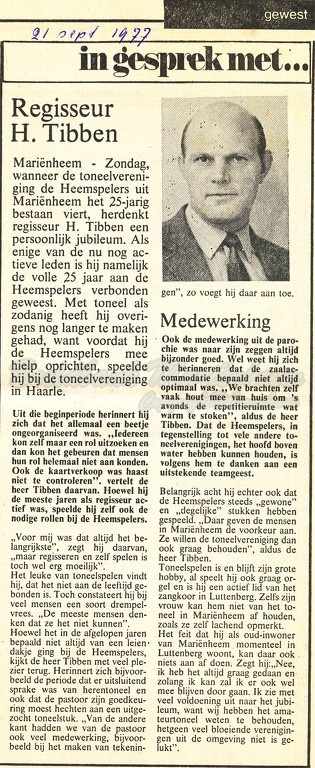 1977 krantenknipsel H. Tibben toneel