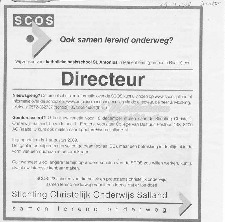 2008 krant advertentie directeur school
