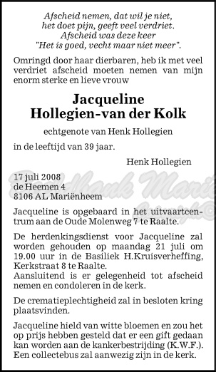 2008-07 overlijden Jacqueline Hollegien-van der Kolk